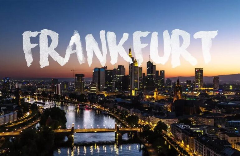 FRANKFURT a M Germany Skyline at night Aerial Drone 4K Short Clip by thedronebook 1 mp4 image